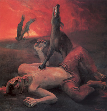 Painting titled "Garbage dog" by Alexander Ustinoff, Original Artwork, Oil