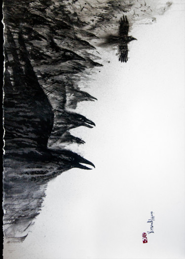 Рисунок под названием "Birds" - Alexander Ustinoff, Подлинное произведение искусства, Чернила
