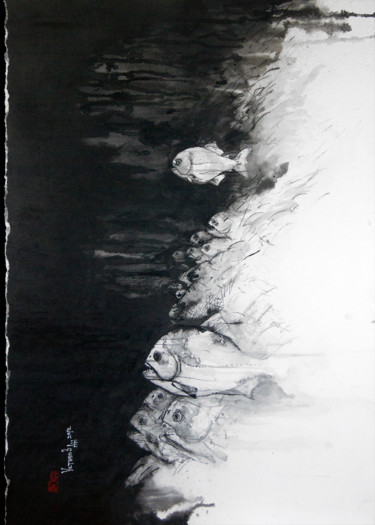 Рисунок под названием "Fish" - Alexander Ustinoff, Подлинное произведение искусства, Чернила