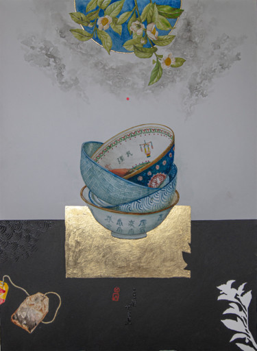 Zeichnungen mit dem Titel "Chinese tea" von Alexander Ustinoff, Original-Kunstwerk, Aquarell