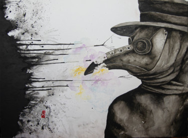Рисунок под названием "Plague Doctor" - Alexander Ustinoff, Подлинное произведение искусства, Акварель