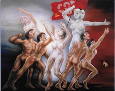Painting titled "Manifestation dans…" by Bruneli, Original Artwork, Oil