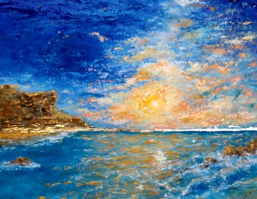 Painting titled "Golden horizon (Зол…" by Alla Kosteleckaya, Original Artwork, Acrylic Mounted on Wood Stretcher frame