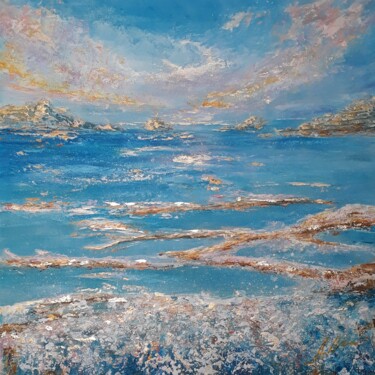 Painting titled "Sea distances (mode…" by Alla Kosteleckaya, Original Artwork, Acrylic Mounted on Wood Stretcher frame