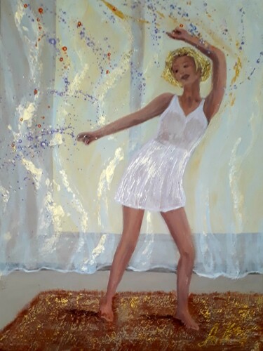Painting titled "Let's dance (dancin…" by Alla Kosteleckaya, Original Artwork, Acrylic Mounted on Wood Stretcher frame
