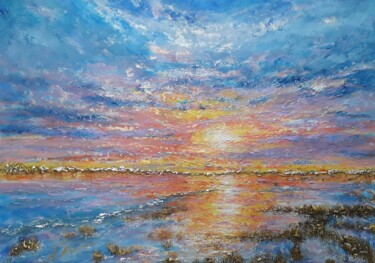 Painting titled "Bright sunset (abst…" by Alla Kosteleckaya, Original Artwork, Acrylic Mounted on Wood Stretcher frame