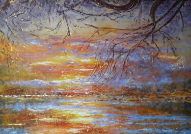Painting titled "Bright autumn" by Alla Kosteleckaya, Original Artwork, Acrylic Mounted on Wood Stretcher frame