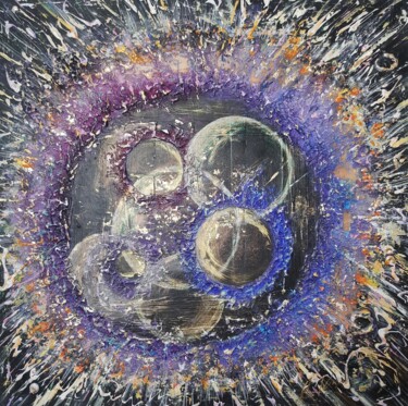 Painting titled "Rings of the Univer…" by Alla Kosteleckaya, Original Artwork, Acrylic Mounted on Wood Stretcher frame