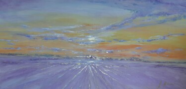 Painting titled "Lavender horizon" by Alla Kosteleckaya, Original Artwork, Acrylic Mounted on Wood Stretcher frame