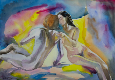 Painting titled "Kiss" by Alfia Kircheva, Original Artwork, Watercolor