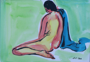 Peinture intitulée "Reclining nude woma…" par Alfia Kircheva, Œuvre d'art originale, Aquarelle