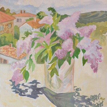 Peinture intitulée "Lilac bouquet on an…" par Alfia Kircheva, Œuvre d'art originale, Huile