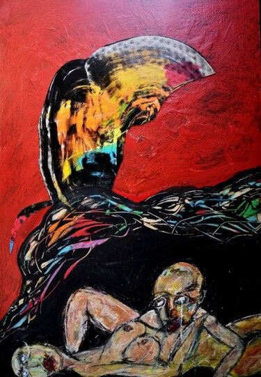 Pittura intitolato "L’agguato del diven…" da Alfio Catania Bruciovento, Opera d'arte originale, Smalto