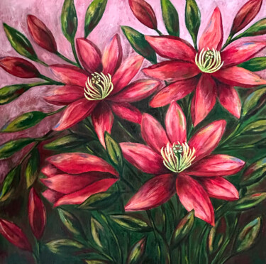 Painting titled "Lily flowers" by Alfiya Scheck, Original Artwork, Acrylic
