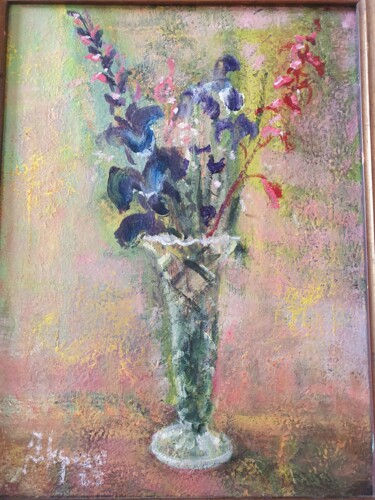 Painting titled "Fiori" by Alfonsina Folegnani, Original Artwork, Oil Mounted on Other rigid panel