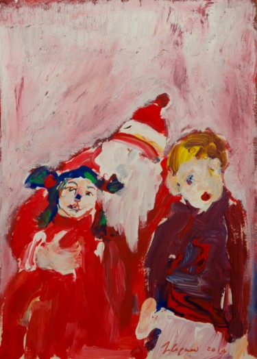 Pittura intitolato "Babbo Natale" da Alfonsina Folegnani, Opera d'arte originale, Olio
