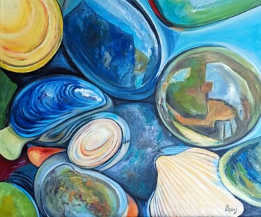 Painting titled "Stones and shells" by Alfonso Fernandez Gregori, Original Artwork, Oil