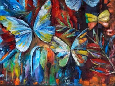 Schilderij getiteld "Butterflies on my h…" door Alfonso Fernandez Gregori, Origineel Kunstwerk, Olie