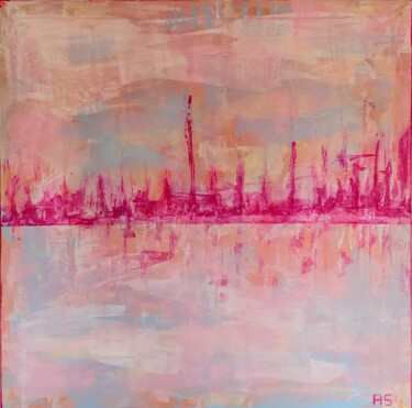 Painting titled "Pink city" by Alfonso Sánchez, Original Artwork, Acrylic