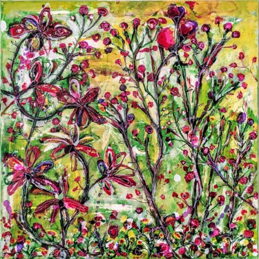 Картина под названием "Flowers in the wind…" - Alfonso Sánchez, Подлинное произведение искусства, Акрил Установлен на Деревя…