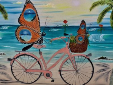 Painting titled "Ride by the Beach" by Alfonso Segovia, Original Artwork, Oil