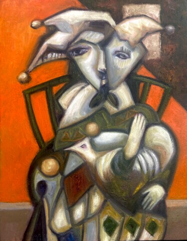 Painting titled "Reina arlequín" by Alfonso Sosa, Original Artwork, Acrylic Mounted on Wood Stretcher frame