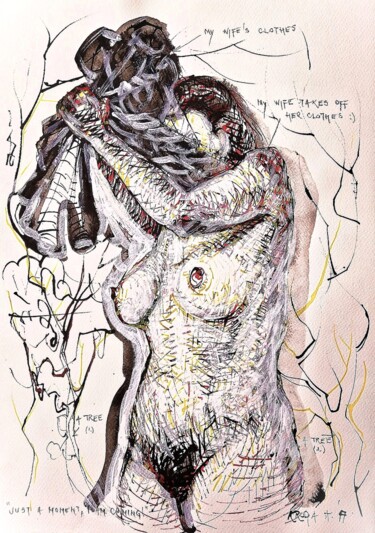 Desenho intitulada "Just a moment, I am…" por Alfred Freddy Krupa, Obras de arte originais, Tinta