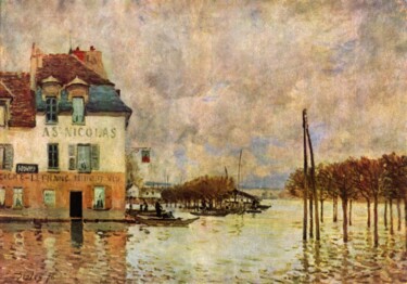 Schilderij getiteld "L'Inondation à Port…" door Alfred Sisley, Origineel Kunstwerk, Glazuur