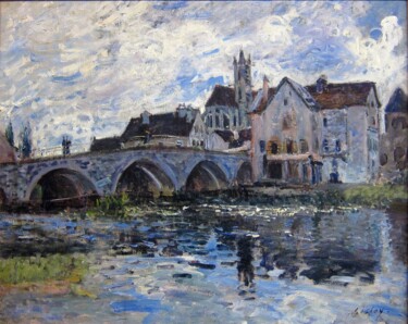 Painting titled "Le Pont de Moret-su…" by Alfred Sisley, Original Artwork, Oil