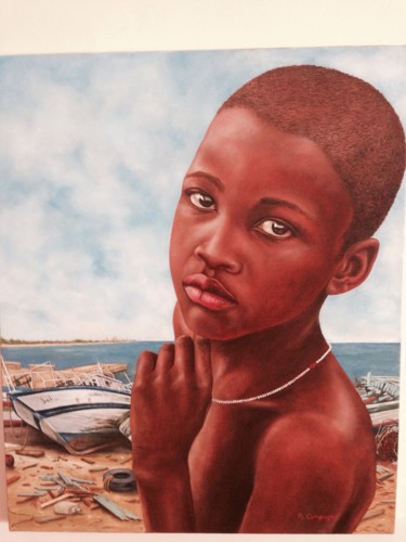 Painting titled "Enfant Africain" by Alfredo Campagna, Original Artwork, Oil
