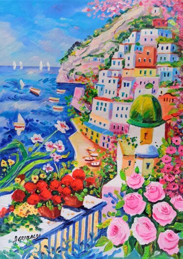 Pittura intitolato "Bloomed terrace - P…" da Alfredo Grimaldi, Opera d'arte originale, Olio Montato su Telaio per barella in…