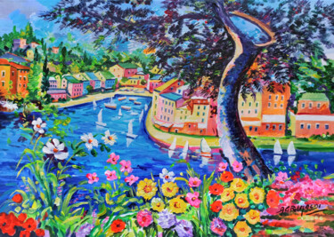 Картина под названием "Portofino flowering…" - Alfredo Grimaldi, Подлинное произведение искусства, Акрил Установлен на Дерев…