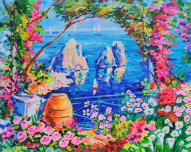 Painting titled "Capri in bloom - It…" by Alfredo Grimaldi, Original Artwork, Acrylic Mounted on Wood Stretcher frame