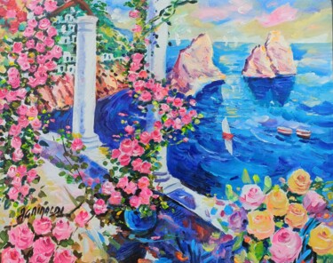 Картина под названием "FLOWERING ON THE CO…" - Alfredo Grimaldi, Подлинное произведение искусства, Масло Установлен на Дерев…