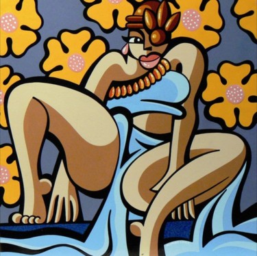 Peinture intitulée "Le pagne de Nadine" par Alfredo Lopez, Œuvre d'art originale