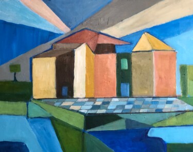 Painting titled "House on the Waters" by Alfredo Machado Zingg, Original Artwork, Acrylic Mounted on Wood Stretcher frame