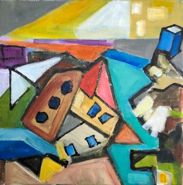 Painting titled "Houses" by Alfredo Machado Zingg, Original Artwork, Acrylic Mounted on Wood Stretcher frame