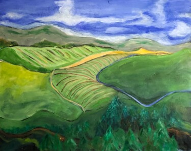 Painting titled "vineyard and the sun" by Alfredo Machado Zingg, Original Artwork, Acrylic Mounted on Wood Stretcher frame
