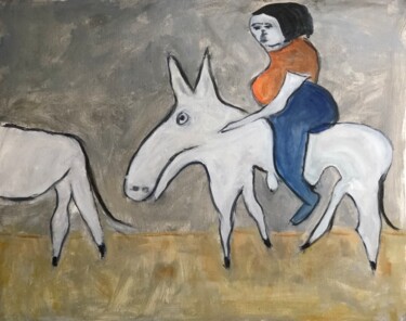 Schilderij getiteld "Adelina y el burro" door Alfredo Machado Zingg, Origineel Kunstwerk, Acryl