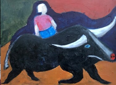 Картина под названием "Miss Edna and her B…" - Alfredo Machado Zingg, Подлинное произведение искусства, Акрил