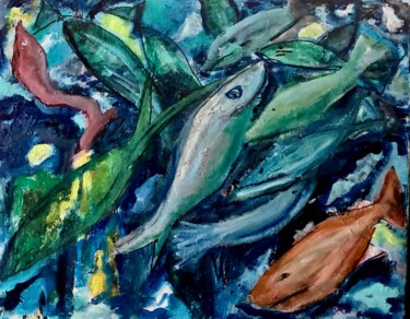 Painting titled "Fish" by Alfredo Machado Zingg, Original Artwork, Acrylic Mounted on Wood Stretcher frame