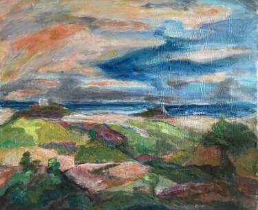 Painting titled "Welsh Sunset" by Alfredo Machado Zingg, Original Artwork, Acrylic Mounted on Wood Stretcher frame