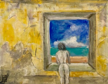 Painting titled "Her Window" by Alfredo Machado Zingg, Original Artwork, Acrylic Mounted on Wood Stretcher frame