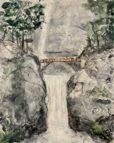 Painting titled "Multinomah falls" by Alfredo Machado Zingg, Original Artwork, Acrylic