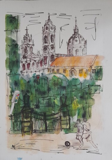 Rysunek zatytułowany „Basilica da Estrela…” autorstwa Alfredo Marceneiro, Oryginalna praca, Akryl