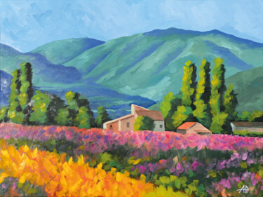 Painting titled "PAESAGGIO PROVENZALE" by Alfredo Perrotti, Original Artwork, Oil Mounted on Wood Panel