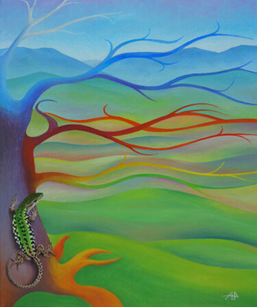 Картина под названием "LA LUCERTOLA SUL DI…" - Alfredo Perrotti, Подлинное произведение искусства, Масло Установлен на Дерев…