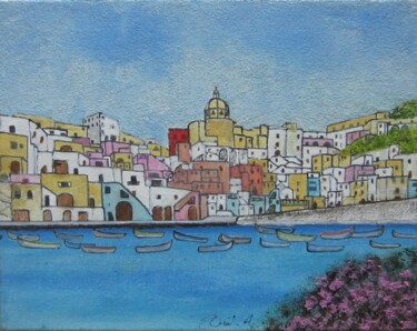 Painting titled "PROCIDA 1" by Alfredo Troilo, Original Artwork, Oil Mounted on Wood Panel