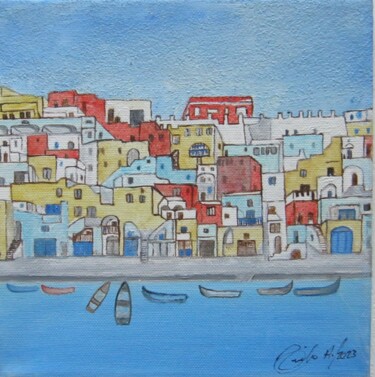 Painting titled "PROCIDA 2" by Alfredo Troilo, Original Artwork, Oil Mounted on Wood Panel