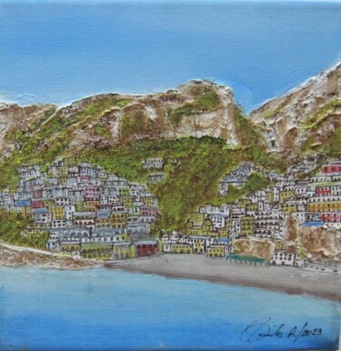 Painting titled "POSITANO 1" by Alfredo Troilo, Original Artwork, Oil Mounted on Wood Stretcher frame